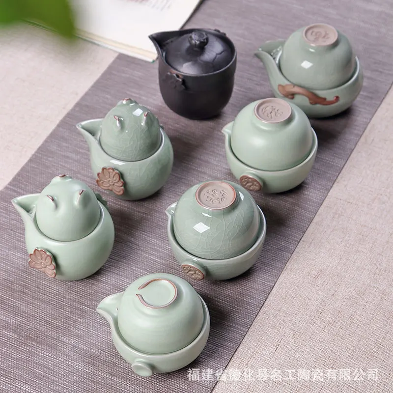

China Kung Fu Tea Set Ceramic Portable Travel Tea Cup Set Drinkware 1 Pot 2 Cups Teaware Home Office Vintage Drinkware Gaiwan