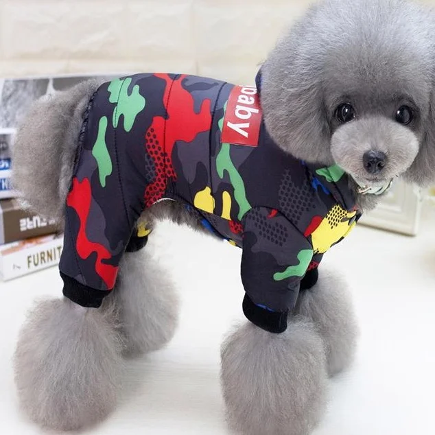 Одежда для собак, зимняя теплая ветрозащитная куртка для собак, утолщенная Одежда для собак, костюм, комбинезон с капюшоном, куртка, товары для животных - Цвет: red print