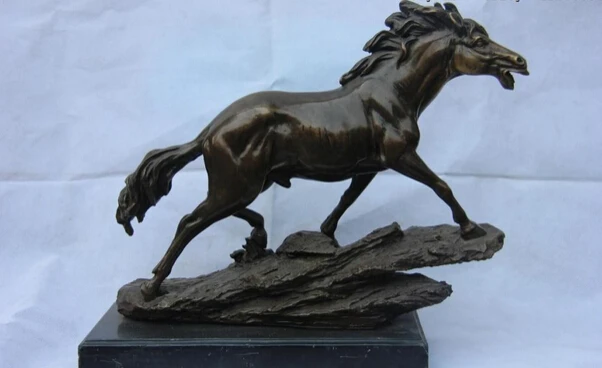

S1515 Classic Bronze Copper Sculpture Running Horse on rocks Art statue base of Marble D0318