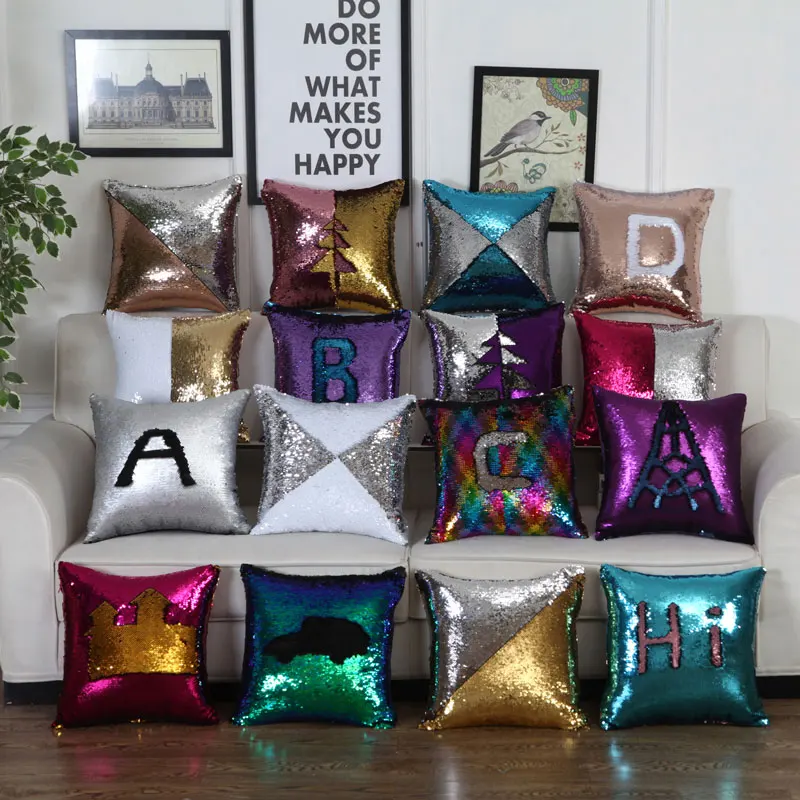 

Pillowcase 40*40 Sequins Throw Pillow Mermaid Cushion Cover Christmas Decorative Reversible Sequin Pillowcover Home Decoration