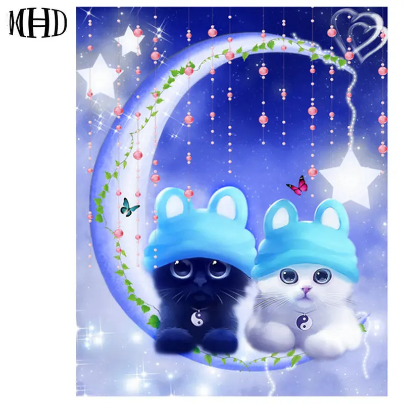 New Hot &amp Full Square Diamond Embroidery 5d diy Painting Mosaic Rhinestone Cross Stitch Black and White Cat | Дом и сад