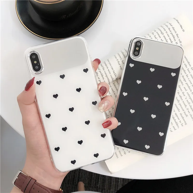 

Colorful Love Heart Mirror Splicing Phone Case For iphone XS Max XR Cases For iphone X 7 6 6S 8 Plus Fashion Back Cover