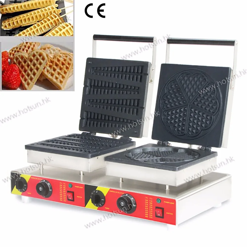 

Free Shipping 110V 220V Commercial Dual Electric Heart & Lolly Waffle Maker Iron Machine