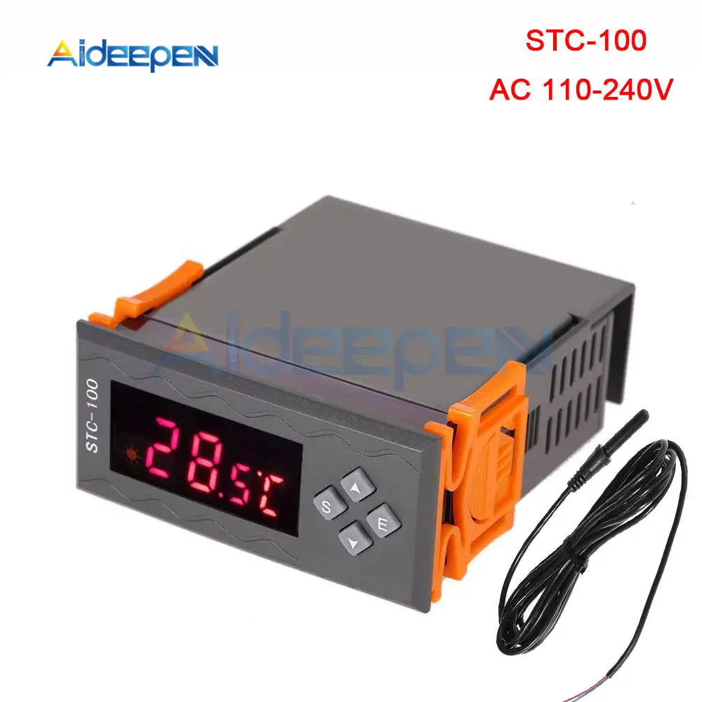 STC-3000 STC-1000 STC-100 Температура Управление; 12V 24V 110 V-220 V светодиодный цифровой терморегулятор Термостат Управление+ NTC Сенсор - Цвет: STC-100 AC110V-240V