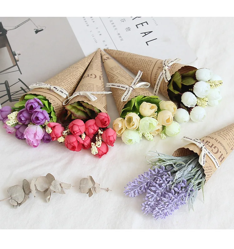 

Mini One Bunchi Lavender Flower Rose Bouquet Natural Dried Flower Fake Flowers Wedding Decorative Artificial Flowers Home Decor