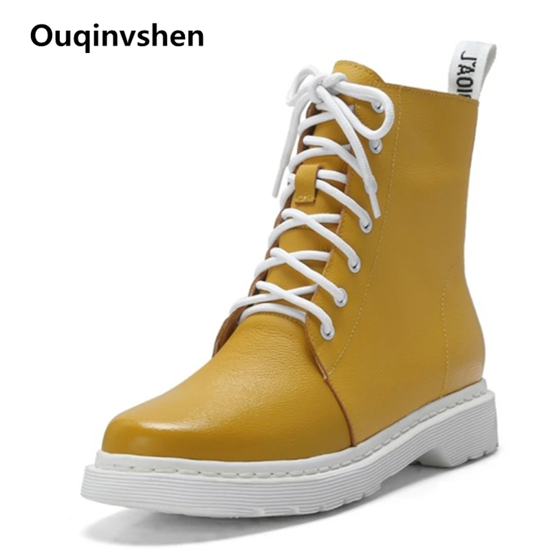 

Ouqinvshen Round Toe Cross-tied Yellow Shoes Platform Five Colors Casual Boots Fashion Autumn Winter Ankle Boots For Women 3.5CM