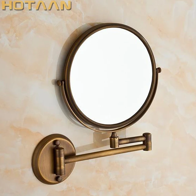 Antique 8" Double Side Bathroom Folding Brass Shave Makeup Mirror Wall