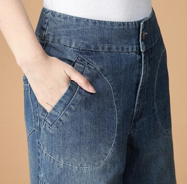 Хлопок джинсы Широкие брюки для женщин осень весна Капри по талии повседневные джинсы Новое поступление женские брюки ylq0503
