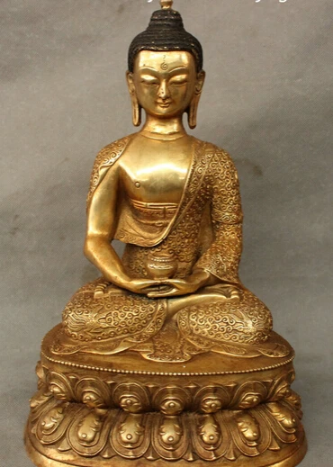 

JP S0608 13" Tibet Bronze Gilt Dragon Phoenix Robe Shakyamuni Sakyamuni Buddha Statue