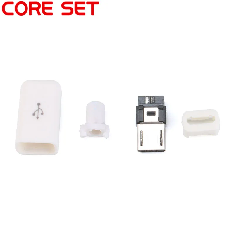 10 шт. DIY Micro USB 2 0 Штекерный разъем комплект с крышками Черный Белый 5 P кабель