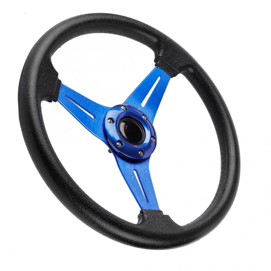 14in 350mm Universal Aluminum PU Leather Car Sport Racing Drift Steering Wheel Blue Automobiles Steering Wheel Hubs