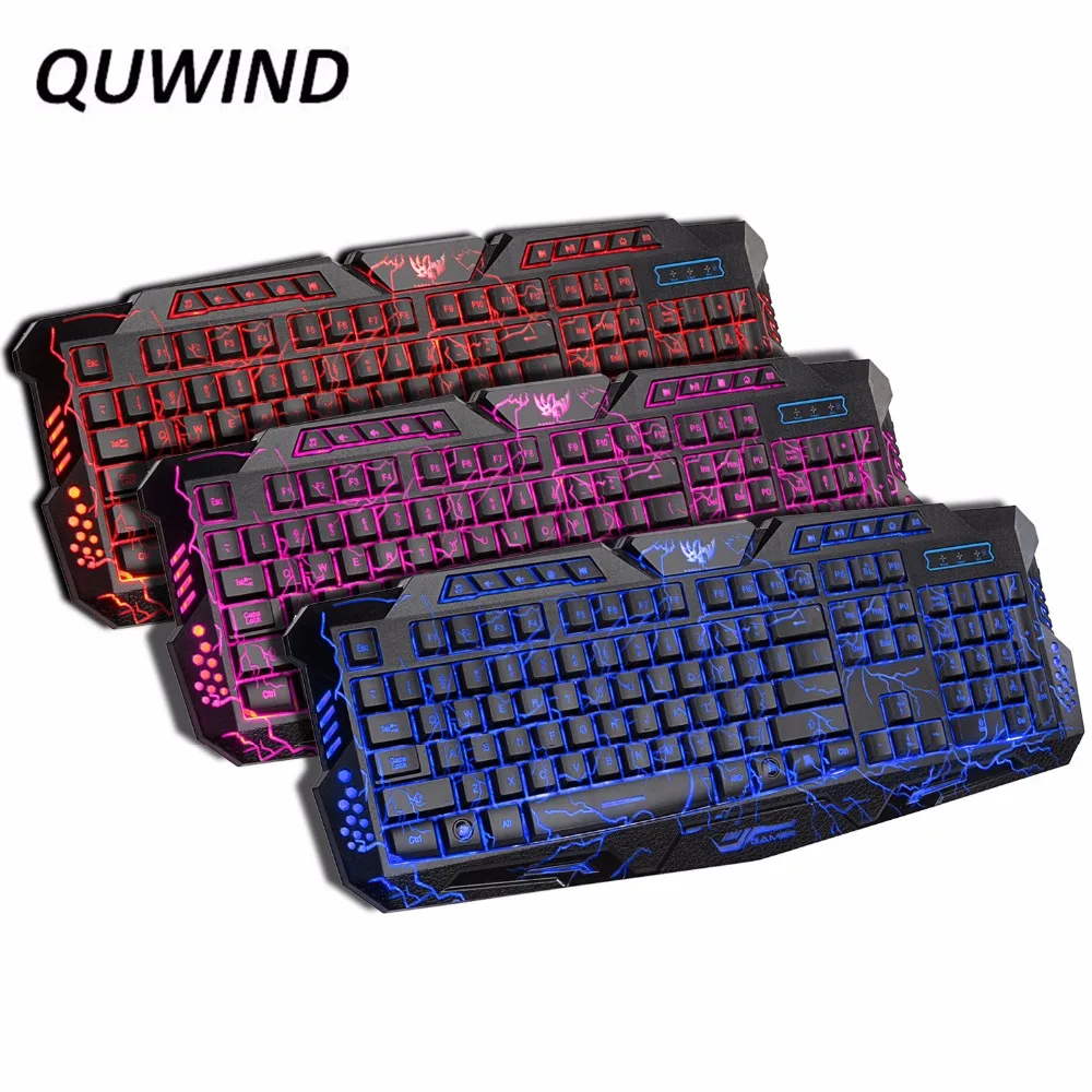  English Version Gaming Keyboard Gamer 3 color Switchable Backlights LED USB Wired Game Keyboard for