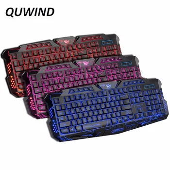 

English Version Gaming Keyboard Gamer 3 color Switchable Backlights LED USB Wired Game Keyboard for Computer Mac dota 2 lol cs