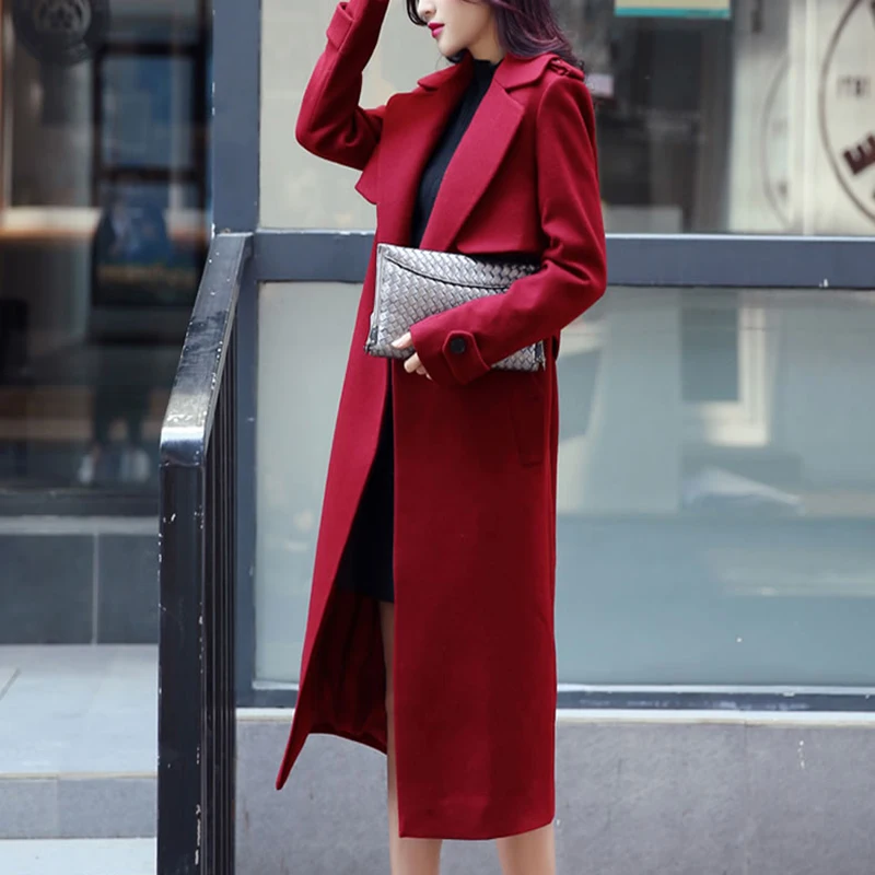RUGOD 2018 abrigo de invierno con cinturón mujeres cálido abrigo largo de lana de las mujeres abrigo de Cachemira de la moda europea chaqueta Outwear Casaco feminino - 4