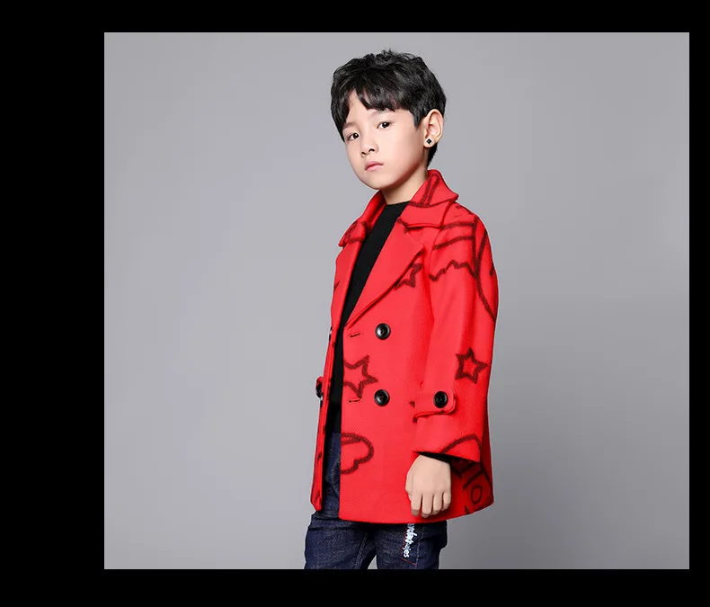 Новинка осени Детская одежда для мальчиков, шерстяная куртка Корейская одежда с пересованными лентами для девочек, шерстяное пальто для детей с рисунком пятиконечной звезды 18M03
