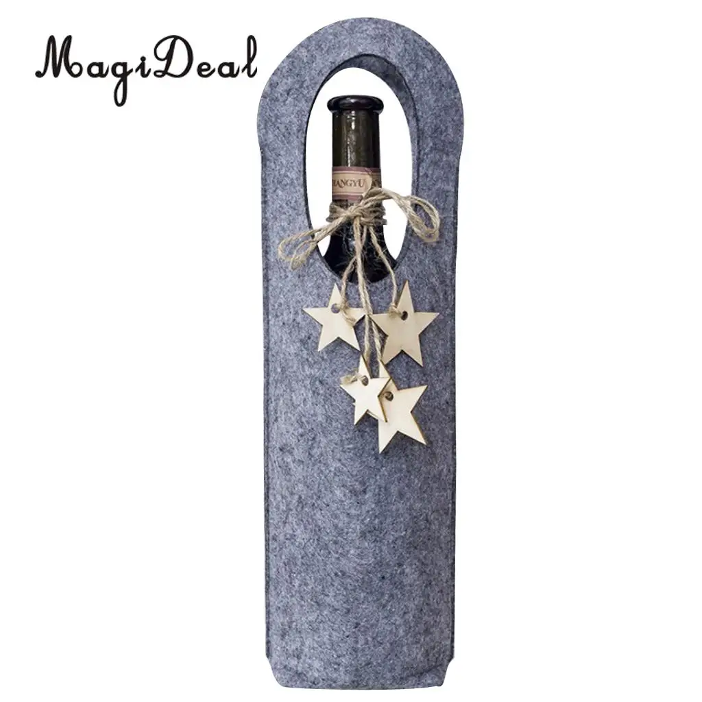 MagiDeal Christmas Felt Wine Bottle Cover Holder with Star Pendant Dinner Party Home Table Decor