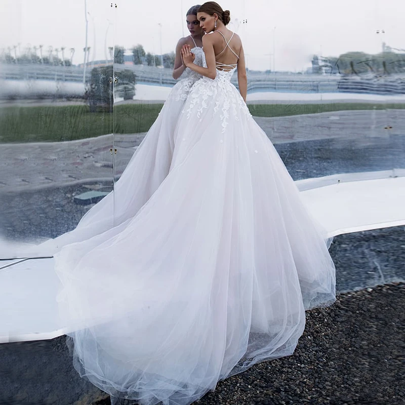 

Sexy Back Lace Wedding Dress Boho Bride Dress Halter Tulle Vestido de Novia Princess Wedding Gowns