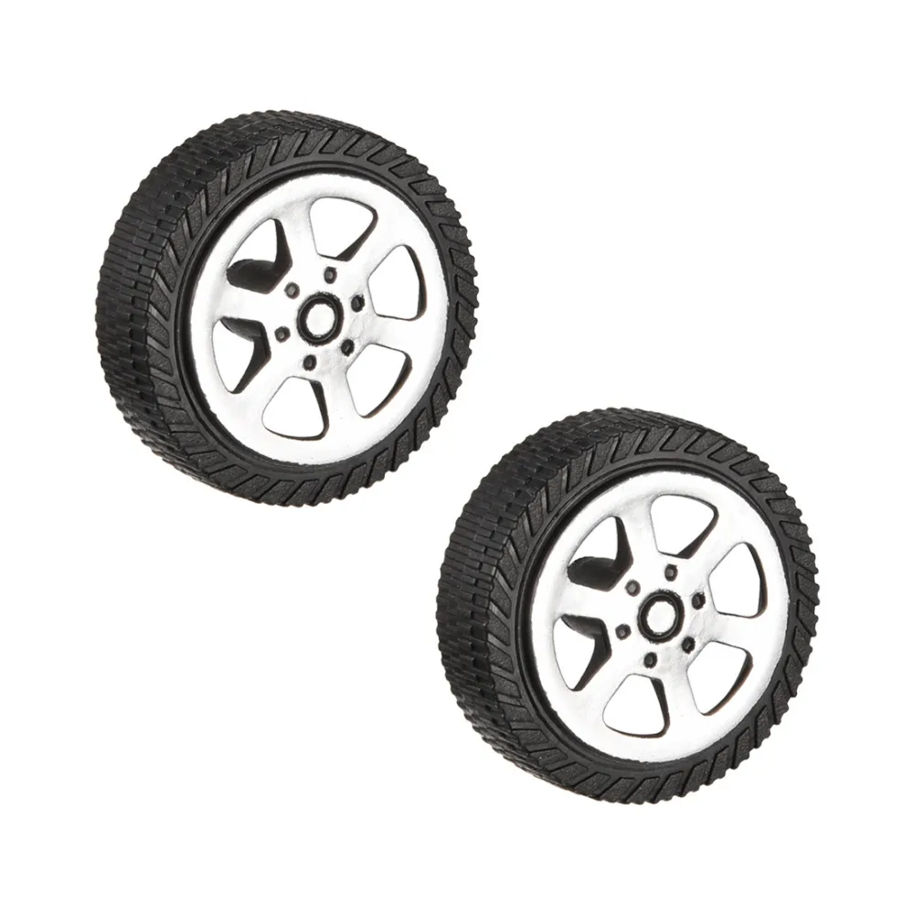 Uxcell 2pcs Black Silver Plastic Toy RC Car Wheel Children Students DIY