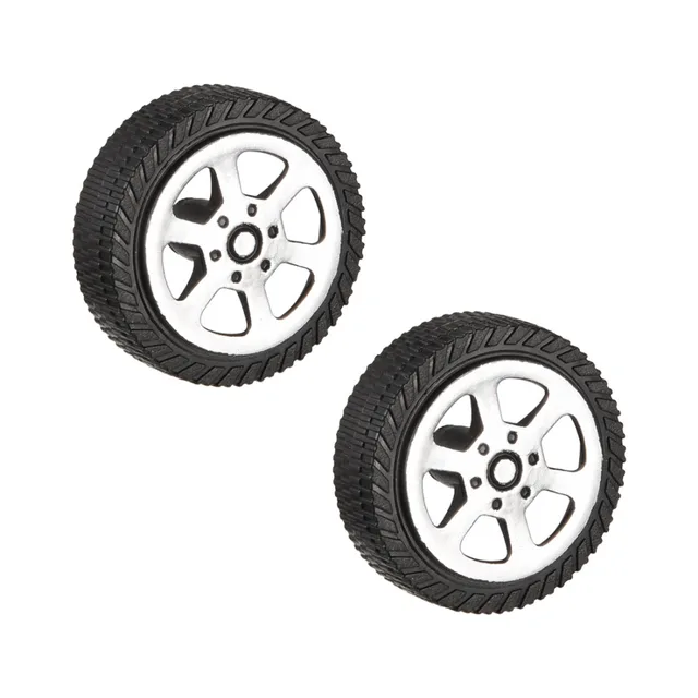 Uxcell 2pcs Black Silver Plastic Toy RC Car Wheel Children Students DIY