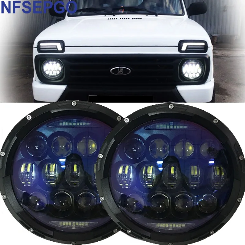 

For Jeep TJ JK 7 Inch led headlight 130W Hi/Low beam DRL Turn signal lights for lada 4x4 TJ JK Niva Off-road UAZ Driving Light