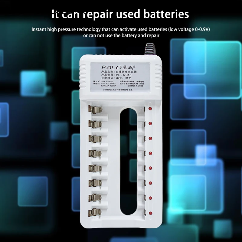 PALO умное зарядное устройство для 1-8 шт. Ni-MH NI-CD AAA AA аккумуляторные батареи с светодиодный светильник для аккумуляторной батареи