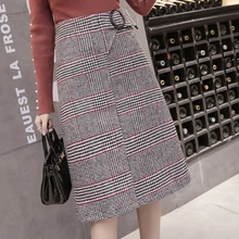 Корейская версия женская клетчатая Офисная Женская юбка новая осенне-зимняя женская юбка на молнии с пуговицами