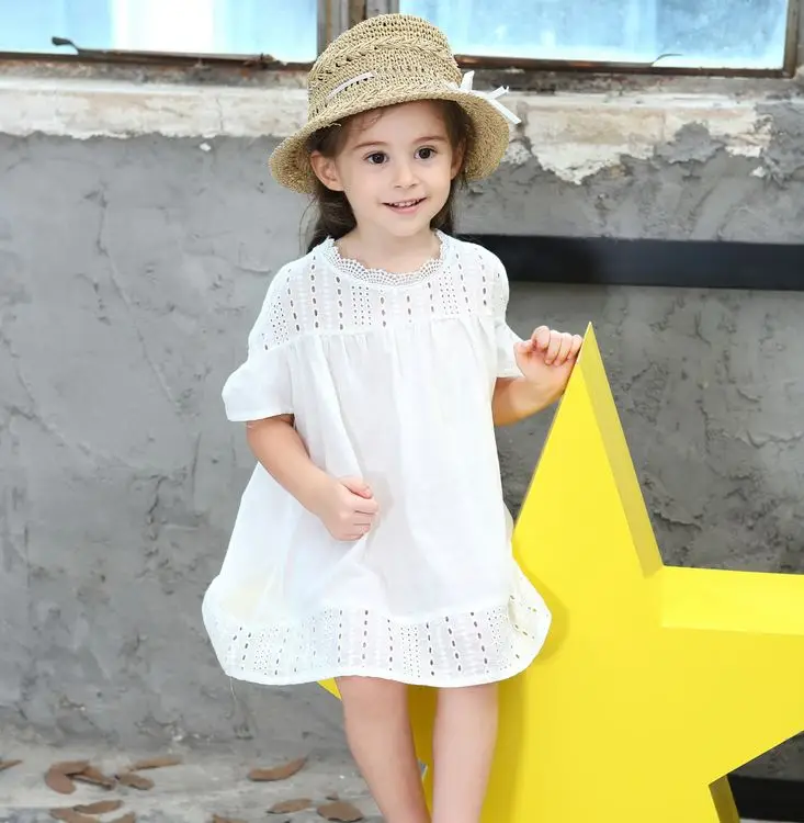

Cotton Lace Girl Dress Kids 2018 Summer New Draped Children Clothes White Lace Princess Korean Cute Dress