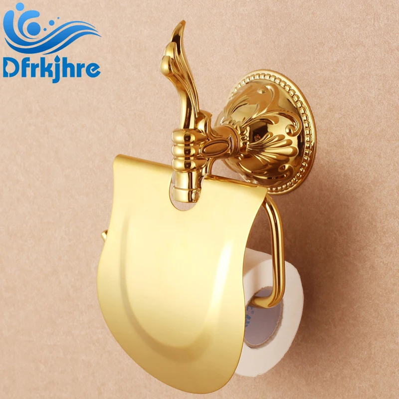 

Free shipping! Golden Flower Carved Bathroom Toilet Paper Holder Waterproof Holder Wall Mounted