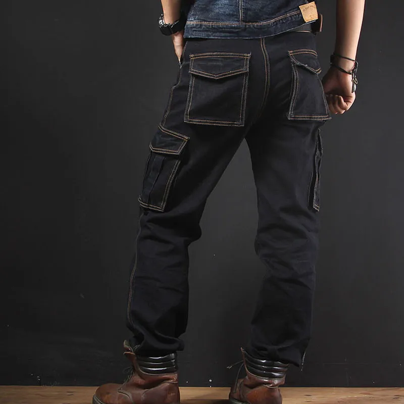 MORUANCLE мужские повседневные мешковатые карго джинсы брюки с несколькими большими карманами Свободная рабочая одежда Байкер тактические джинсовые брюки размера плюс 30-40