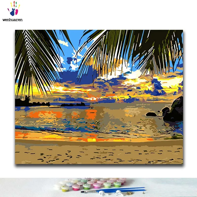 

DIY Coloring paint by numbers Seaside scenery paintings by numbers with kits 40x50 framed