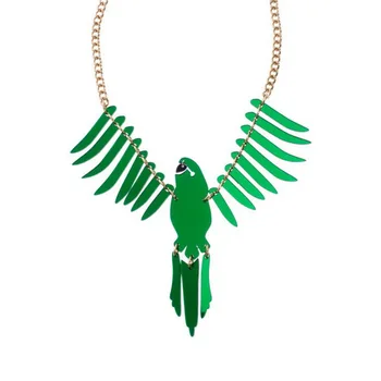 

Fashion Exaggeration Animal Necklace Acrylic Mirror Large Parrot Pendant For Women Man Sweater Chain Gift
