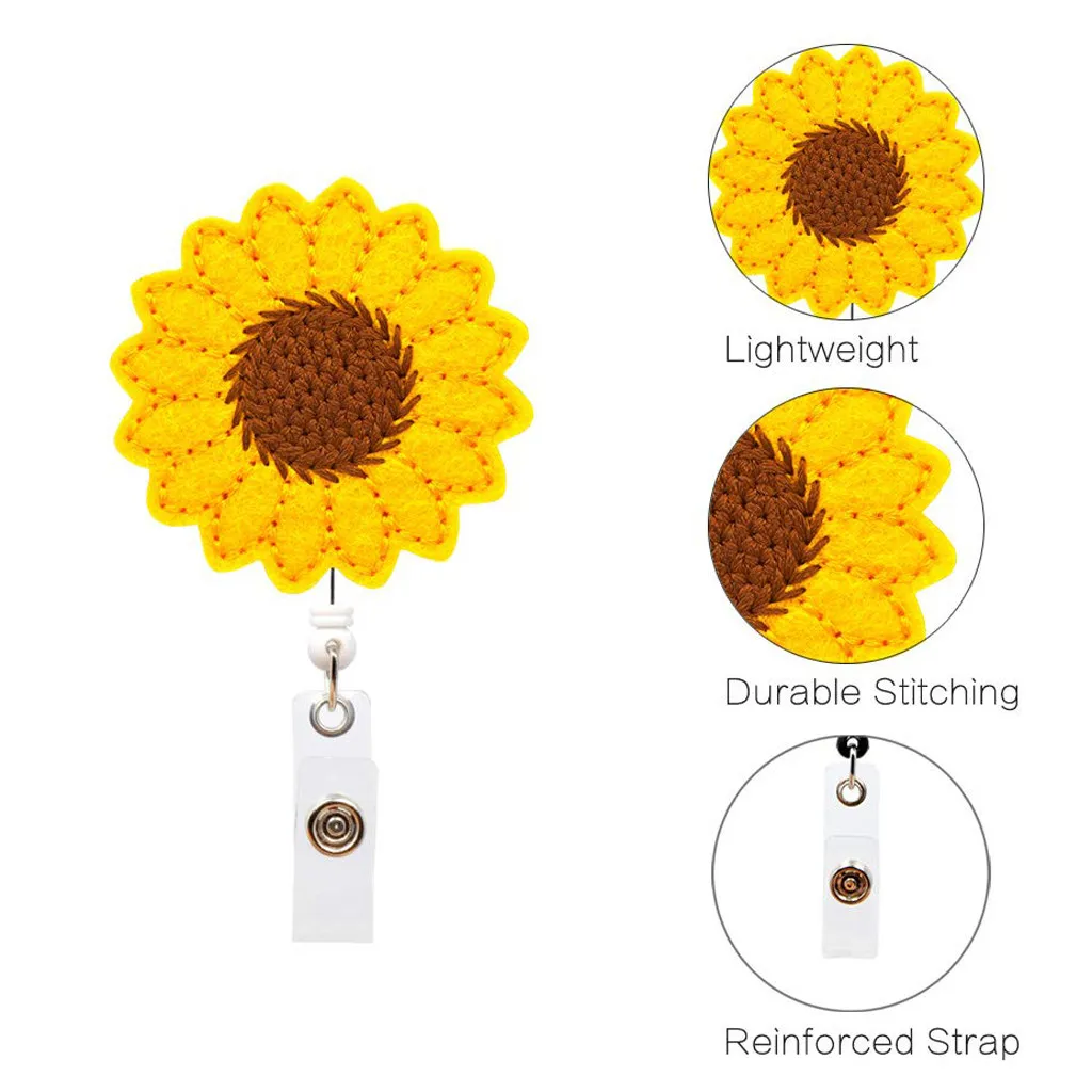 

ISHOWTIENDA 2019 Sunflower Badge Reel Holder Accurate Stitching Strap Telescopic Retracting Clip Hot sale