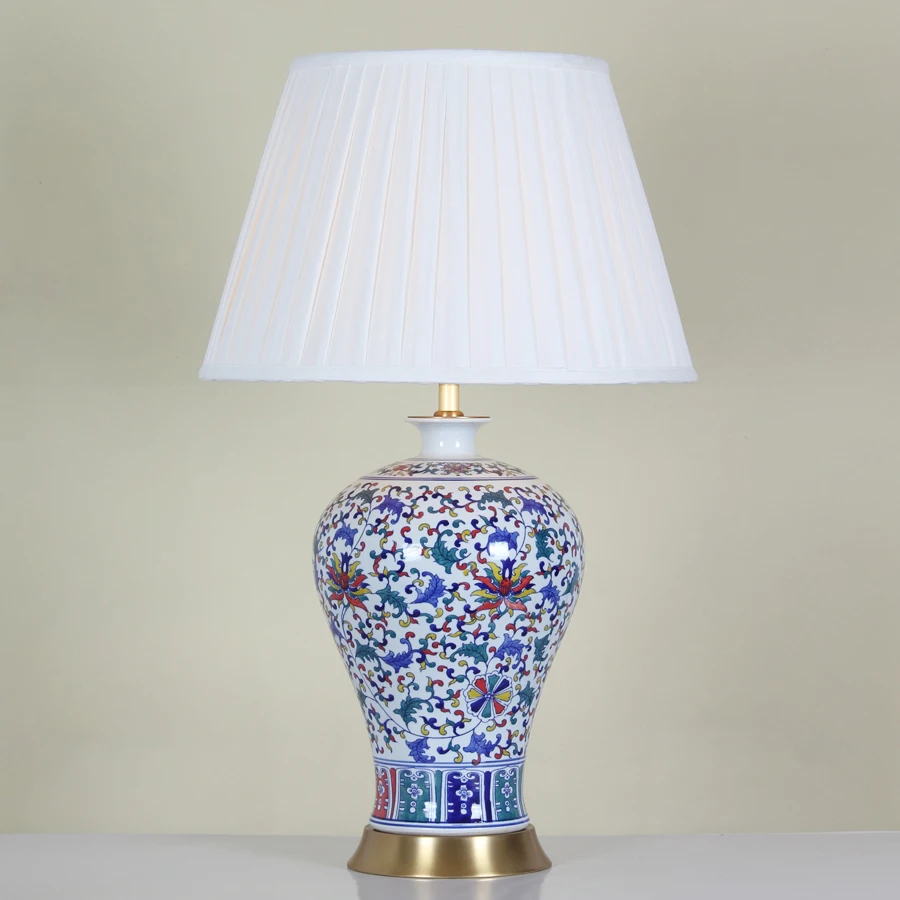 Vintage chinese bedroom living room wedding table lamp Jingdezhen porcelain ceramic table lamp art lamp shades table blue and white(2)