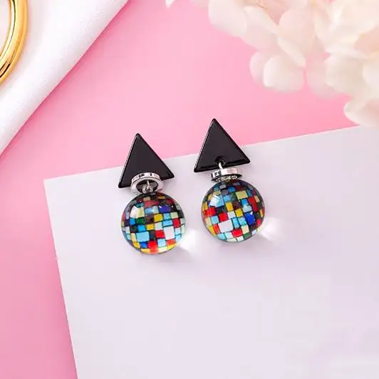 

MENGJIQIAO 2018 New Colorful Acrylic Ball Drop Earrings For Women Fashion Bijoux Geometric Triangle Summer Small Dangle Brincos