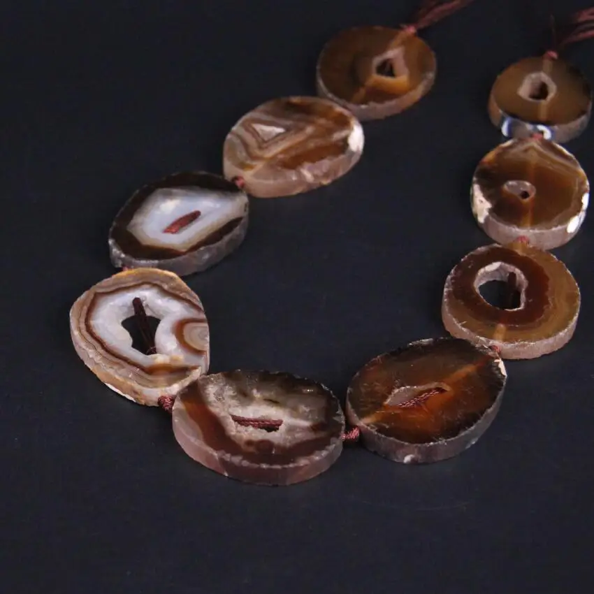

Approx9PCS/strand Large Natural Brown Agates Drusy Geode Slab Slice Loose Beads,Raw Gems Stone Nugget Pendants Jewelry Making