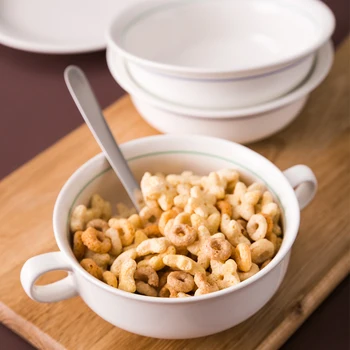 

Made In Japan new bone ceramic bowls porcelain tableware Europe Style brief line double-ears soup salad bowls under galzed 260ml