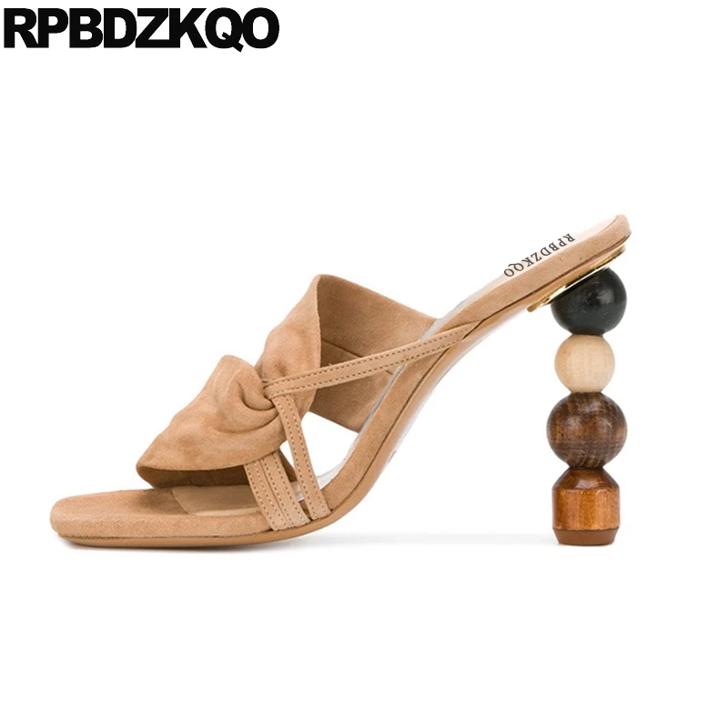 

Sandals 2019 Genuine Leather Designer Slides Pumps Slip On Open Toe Heels Shoes Runway Slippers Women Thick High Famous Brand