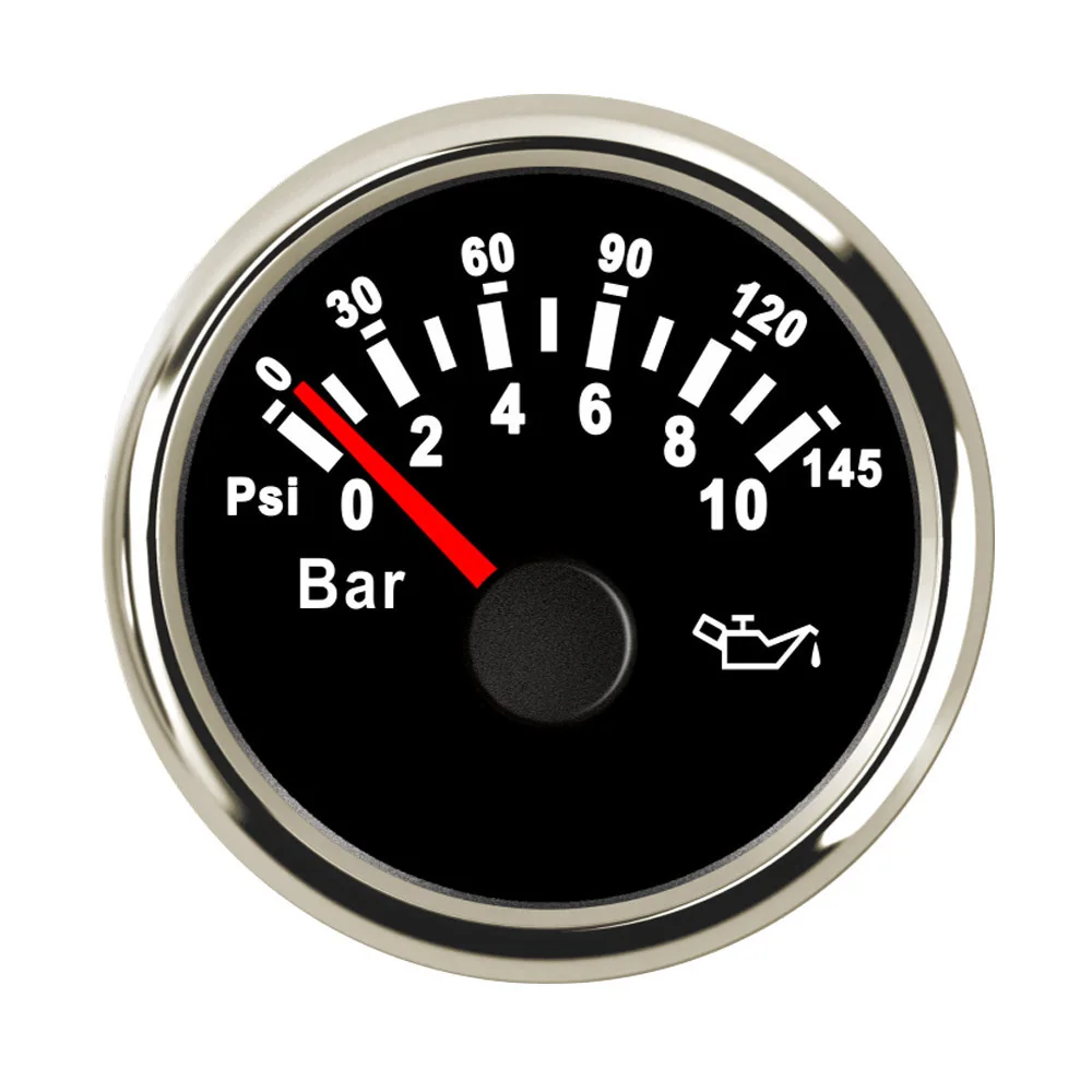 

316L Bezel Stainless Steel 52 mm Marine Car Oil Pressure Gauge 75 Psi / 145 Psi Oil Gauges With Red Backlight 9~32 V