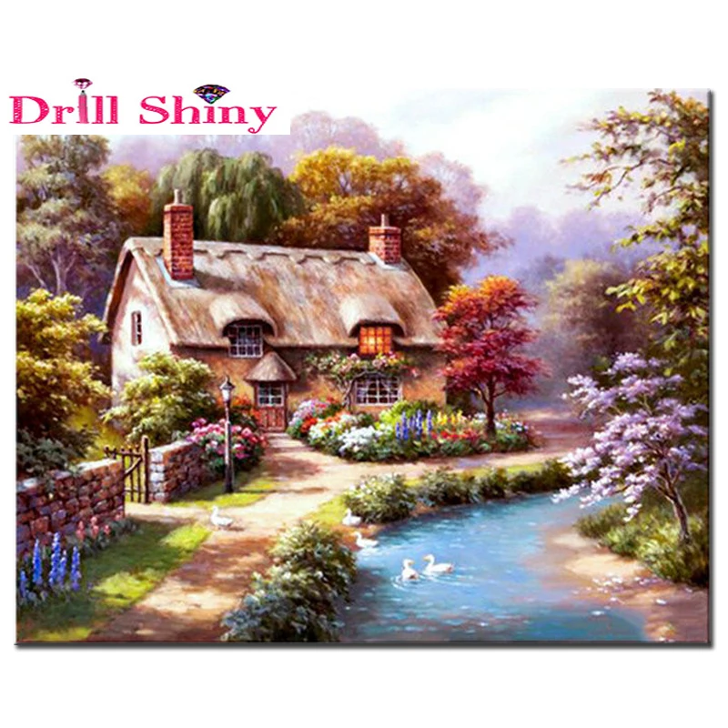 5D Hands-on Paintings Diamond Mosaic Art Embroidery Landscape Villas Rhinestone Cross Stitch Set Square | Дом и сад