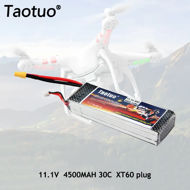 

Taotuo Power Lithium Polymer Lipo Battery 11.1v 4500mah 3S 30C XT60 Plug For RC Helicopter Car Truck Boat Dron Bateria