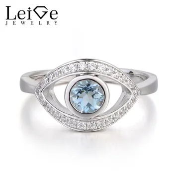 

Leige Jewelry March Birthstone Natural Aquamarine Ring Promise Rings 925 Sterling Silver Round Cut Blue Gemstone Gifts for Her