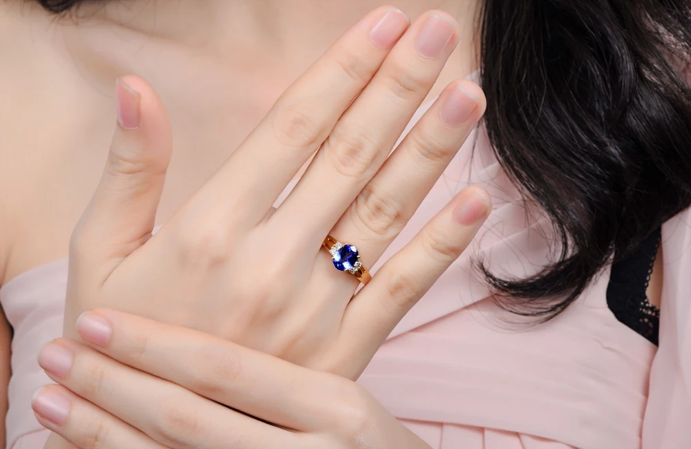Caimao Jewelry 14kt Yellow Gold Natural 1.1ct Tanzanite & Diamonds Engagement Ring