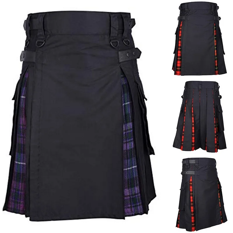 SFIT Scottish Mens Casual Kilt Traditional Plaid Belt Pleated Bilateral Chain Brown Gothic Punk Scottish Tartan Trousers Skirt SFIT Scottish Mens Casual Kilt Traditional Plaid Belt Pleated Bilateral Chain Brown Gothic Punk Scottish Tartan Trousers Skirt
