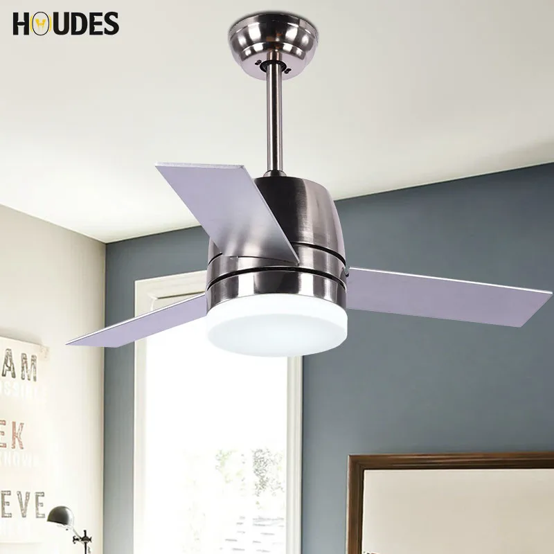 Modern Led Ceiling Fan Light Fashion Wrought Iron Glass