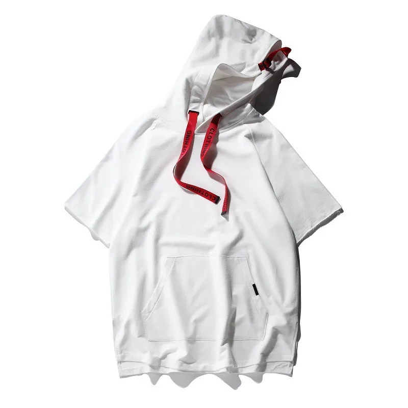 

MORUANCLE Hi Street Mens Hip Hop Hoodies Short Sleeve Fashion Hooded Sweatshirts For Man Streetwear Pullover Hoody Size M-XXXL
