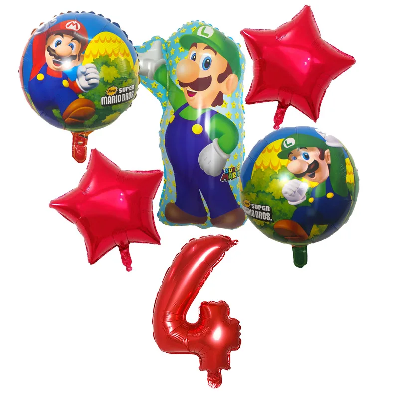 6 шт. Супер Марио воздушные шары 32 дюйма номер воздушные шары мальчик девочка день рождения Братья Марио и Луиджи майлар синий красный набор воздушных шаров Декор - Цвет: Зеленый