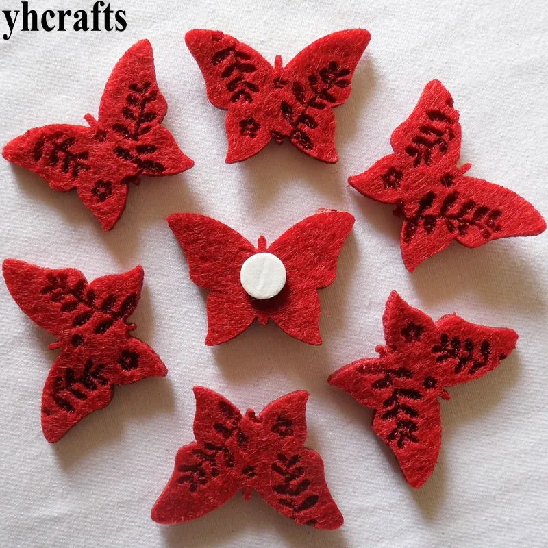 

10PCS/LOT.Red butterfly fabric Felt stickers Scrapbooking kit Kindergarten crafts Decorative stickers Wall decal Fridge stickers