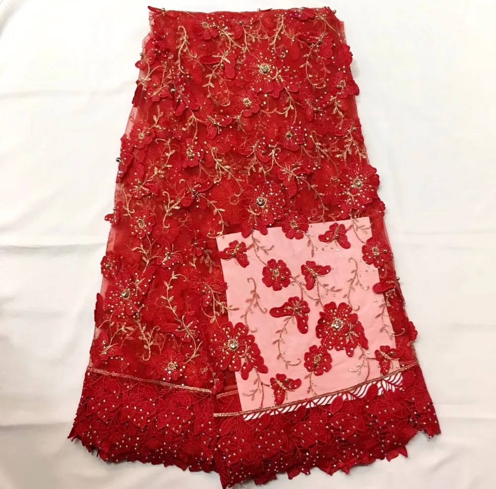 

High Quality Swiss Lace for Wedding Hojilou Fashionable African Guipure Lace Fabric 2018 red For Nigerian 3d Flower Applique