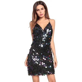 

Multiple Color Women's Wear New Sexy Deep V Strapless Backless Sequined Dress In Europe and America Autumn and Summer 2018