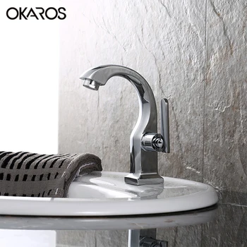 

OKAROS New Design Bathroom Basin Faucet Single Cold Faucet Solid Brass Chrome Plated Single Handle Vessel Sink Tap Mixer